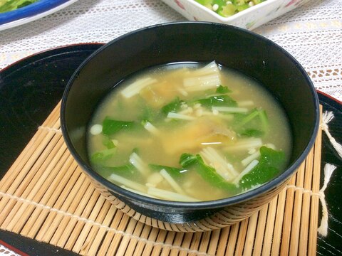 干し芋とえのきと大根の間引き菜のお味噌汁